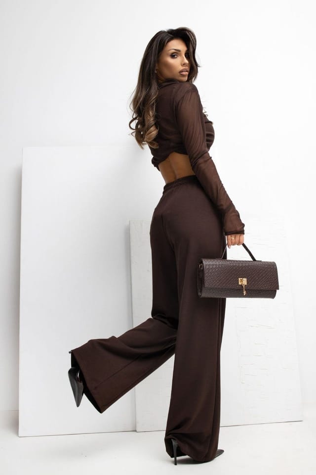 Love Lace Love Lace Women's Buttery Soft Wide Leg High Waist Sweatpants in Brown - 3