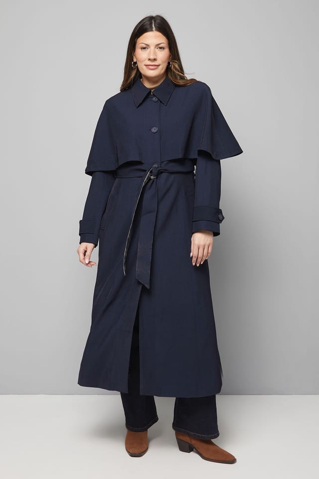 Wallis Wallis Women's Belted Cape Coat in Navy - 2