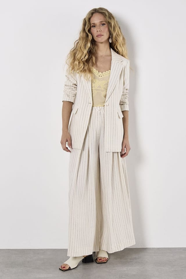 Apricot Apricot Women's Pinstripe Pleat Palazzo Trousers in Stone - 2