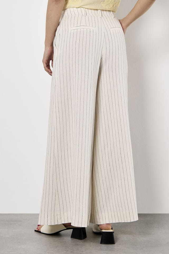 Apricot Apricot Women's Pinstripe Pleat Palazzo Trousers in Stone - 3