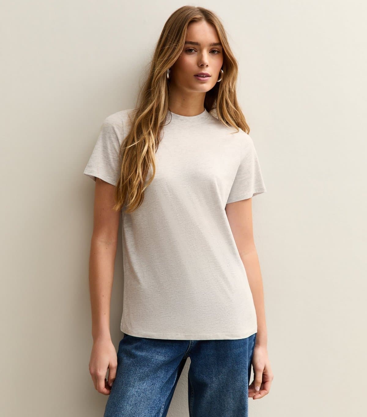 New Look New Look Light Grey Cotton Crew Neck T-Shirt