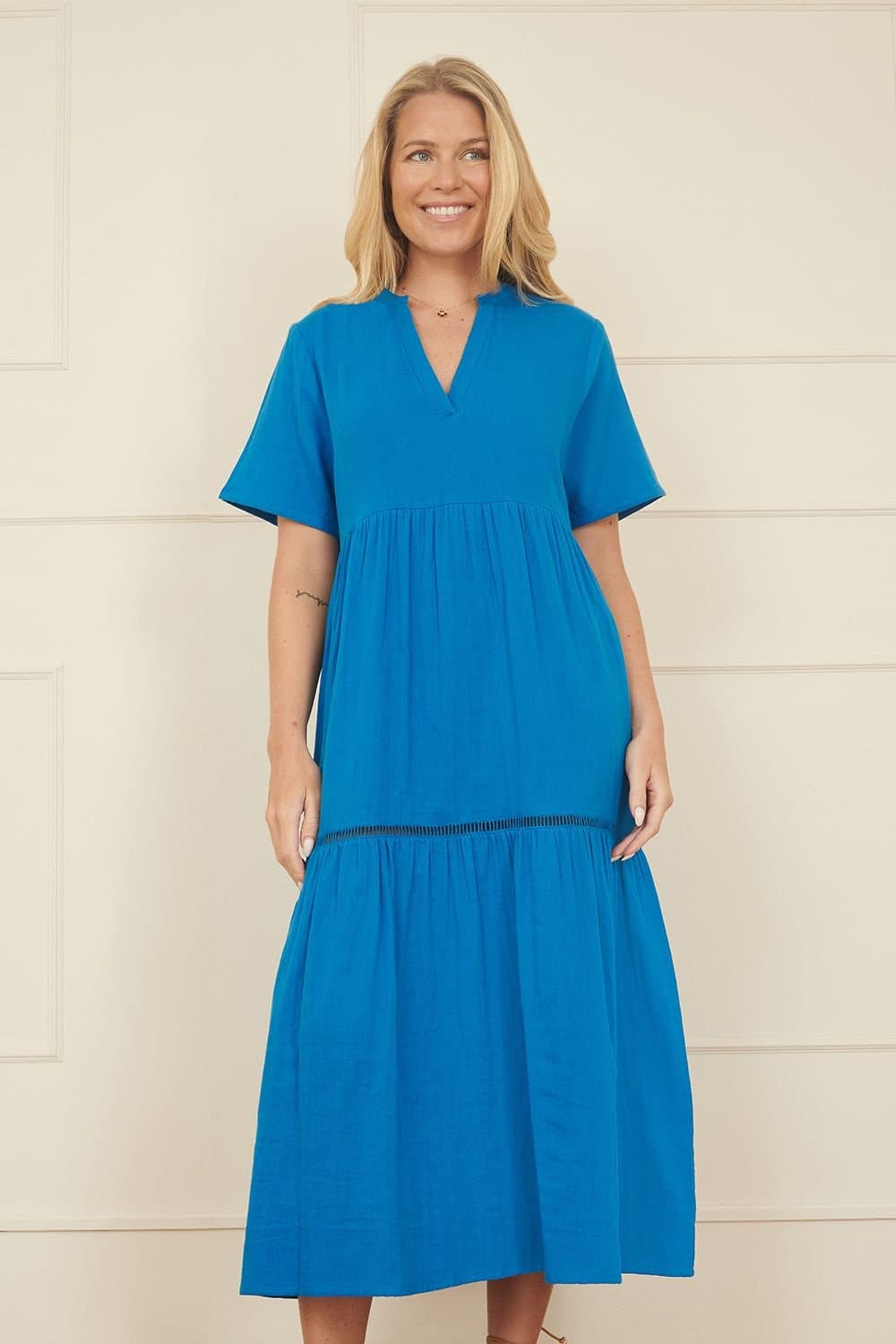 Yumi Yumi Women's Blue Double Cotton Long Kaftan