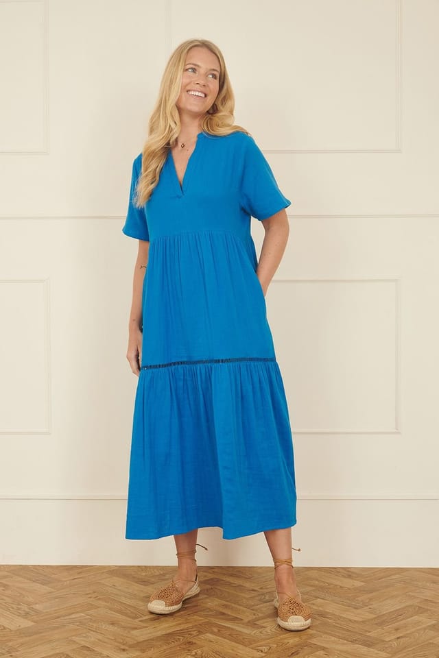 Yumi Yumi Women's Blue Double Cotton Long Kaftan - 2