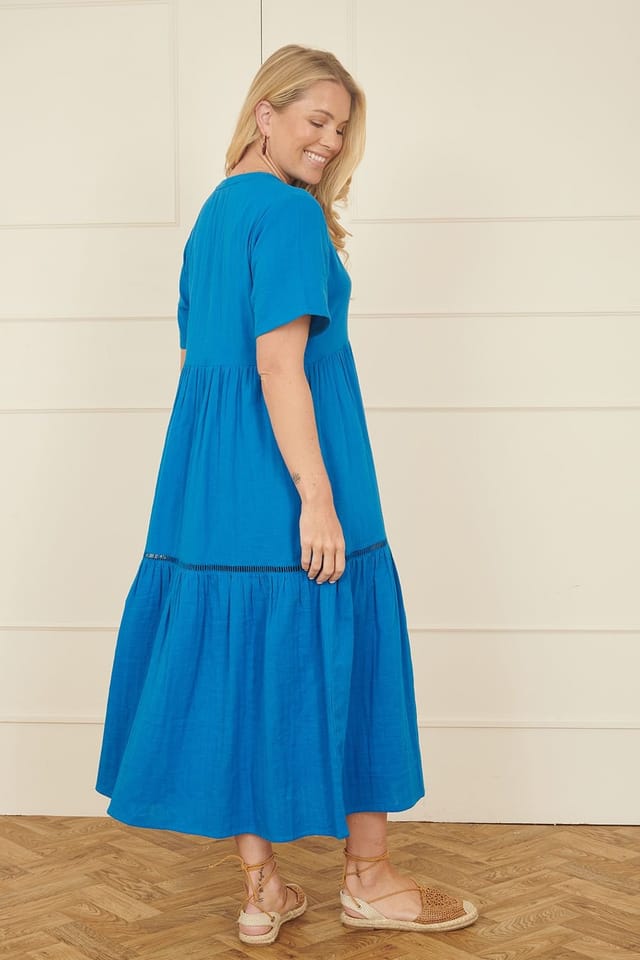Yumi Yumi Women's Blue Double Cotton Long Kaftan - 3