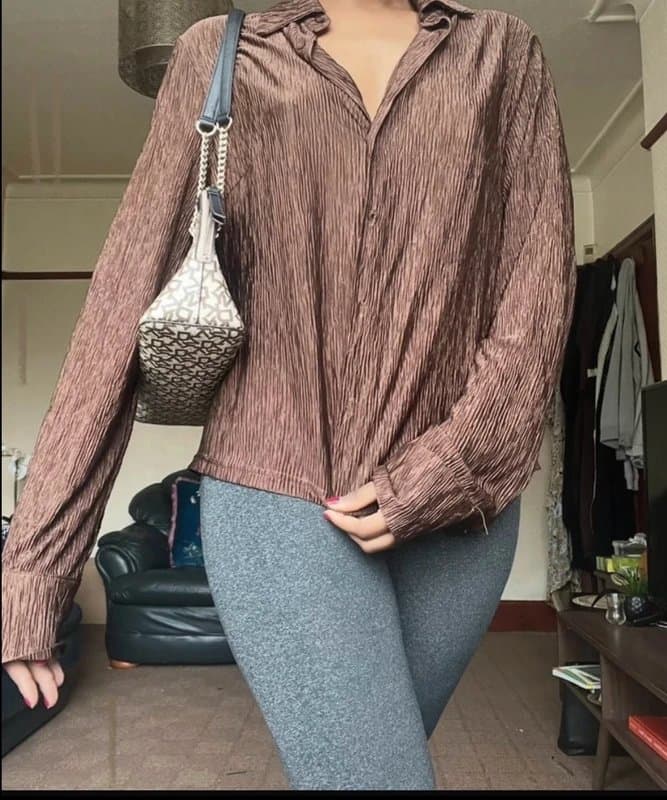 Shein Shein plisse miyake style long sleeve shirt