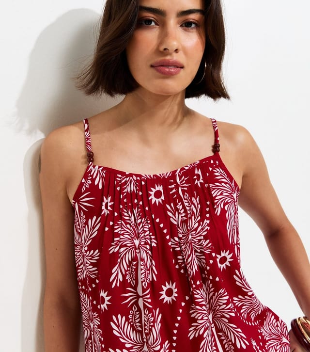 New Look Women's Red Crepe Sun Patterened Bead Cami Strap Top New Look - 2