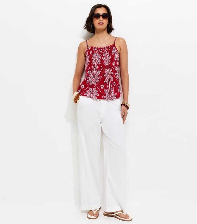 New Look Women's Red Crepe Sun Patterened Bead Cami Strap Top New Look - 3
