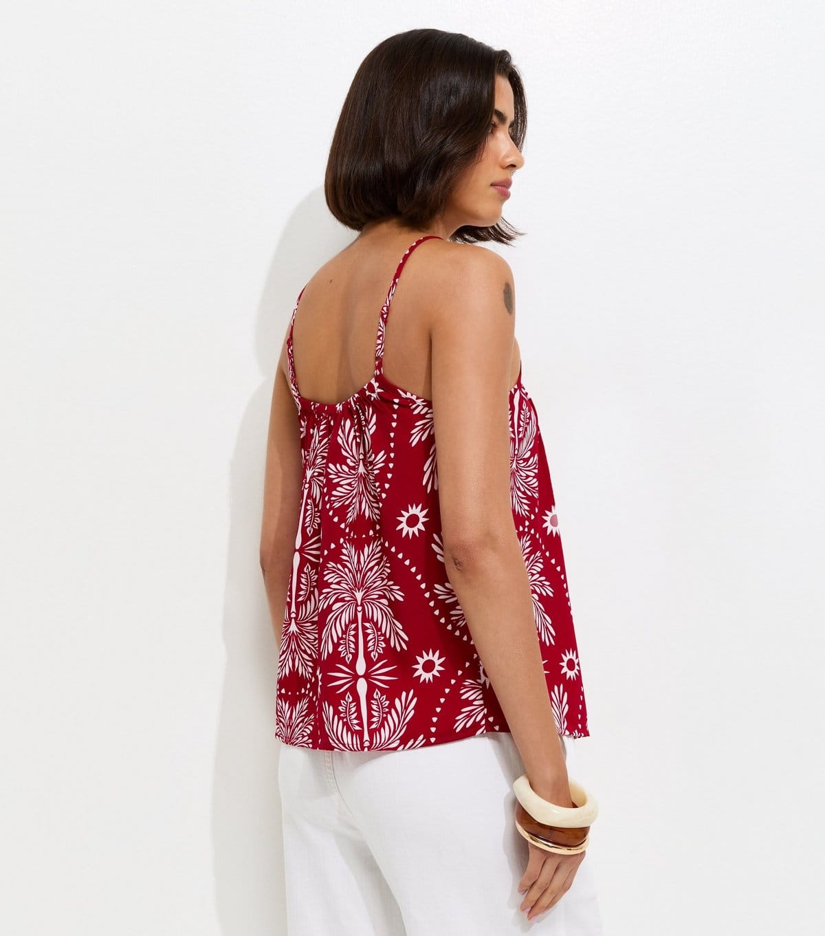 New Look Women's Red Crepe Sun Patterened Bead Cami Strap Top New Look - 4