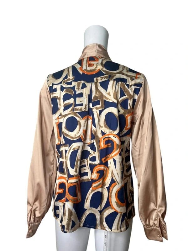 CBR Beige & Blue Mix Satin Cotton Top Shirt
