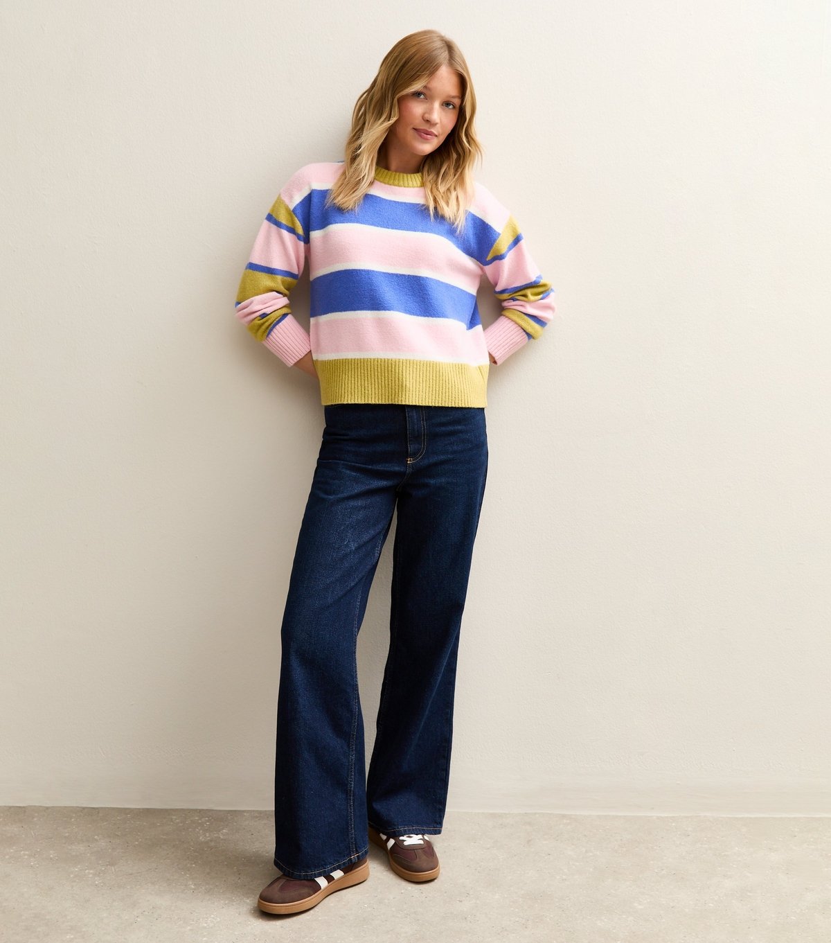 New Look Women's Pink and Blue Striped Crew Neck Jumper New Look - 3
