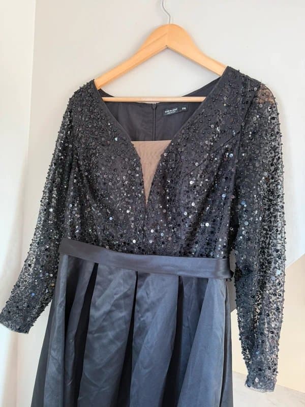 Shein Shein Elegant Black Sparkle Sequin & Satin Evening Gown Maxi Long Prom Dress Size 1XL 16-18