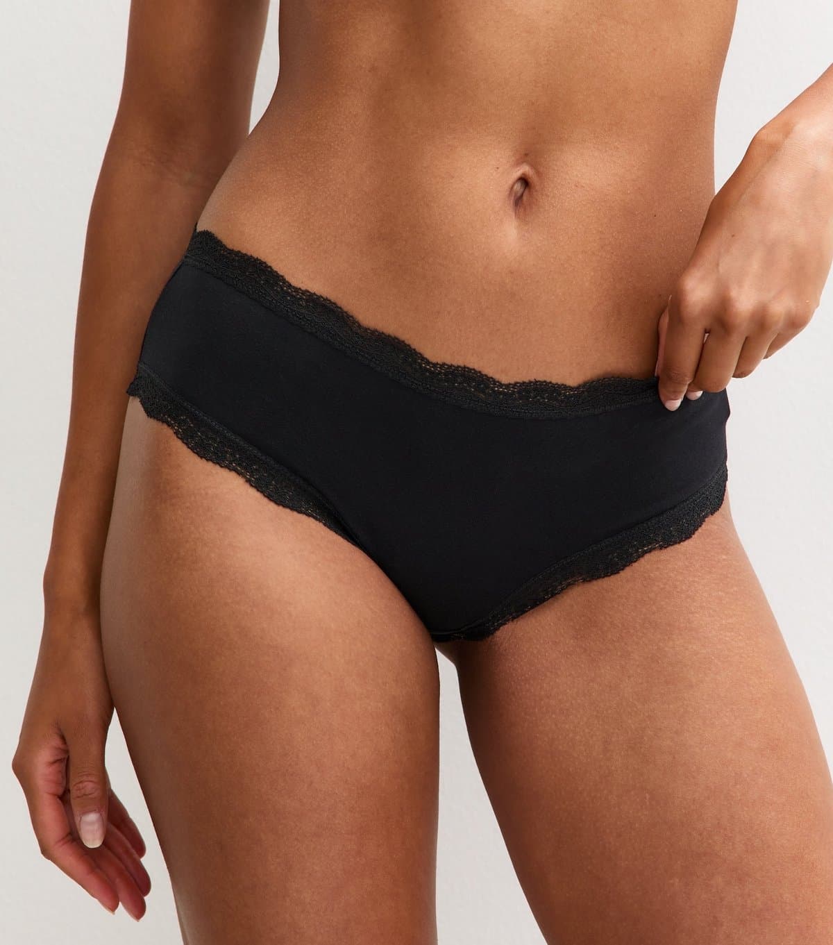 New Look Women's Black Cotton Lace Trimmed Short Briefs New Look