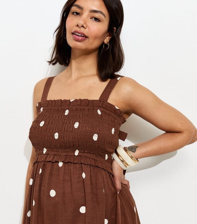 New Look Women's Maternity Brown Polka Dot Bow Back Midi Dress New Look - 2