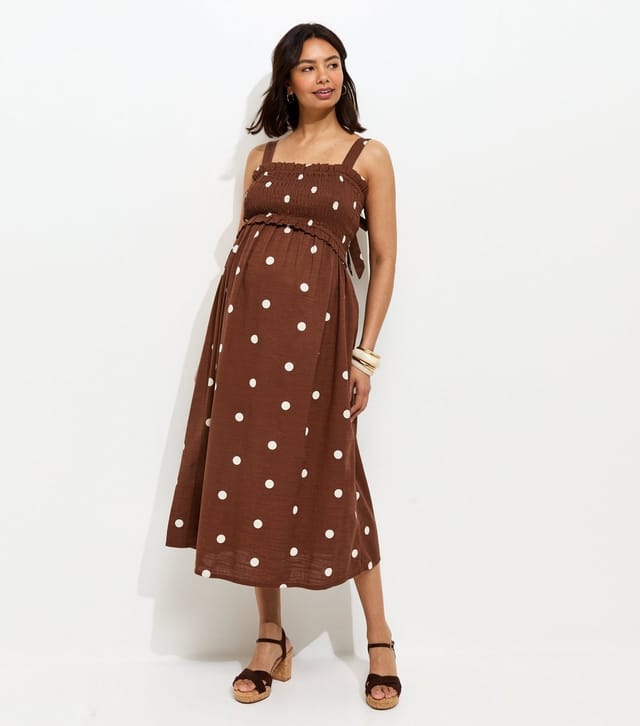 New Look Women's Maternity Brown Polka Dot Bow Back Midi Dress New Look - 3