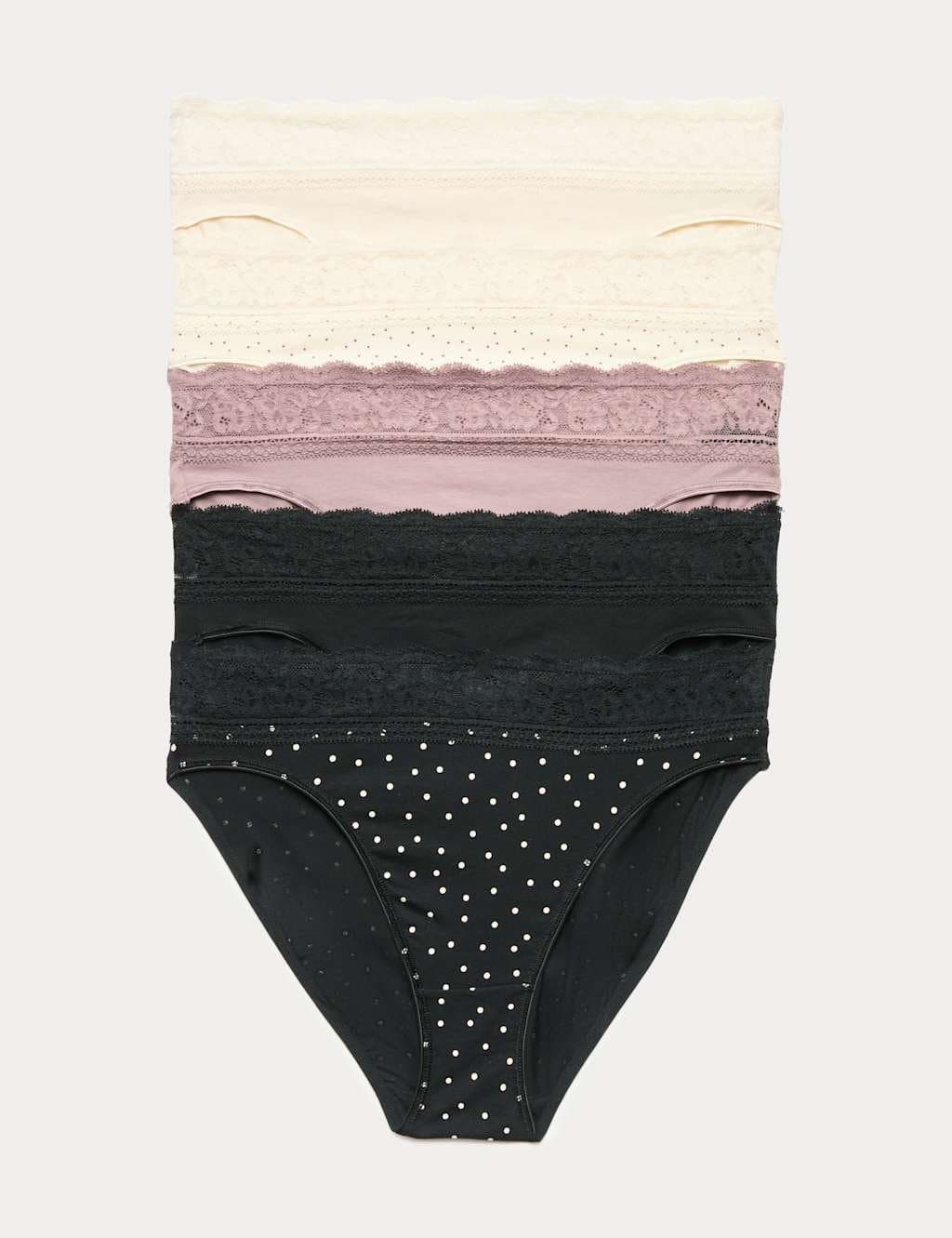 Marks & Spencer M&S 5pk Cotton Lycra® High Leg & Lace Knickers Praline