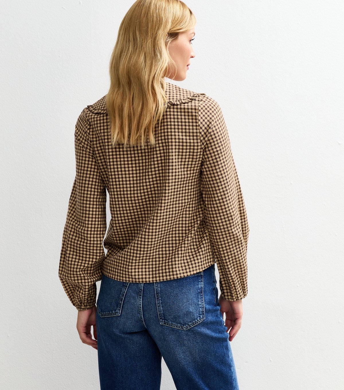 New Look Women's Brown Gingham Check Frill Collar Blouse New Look - 4