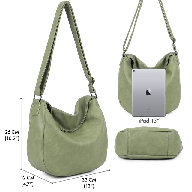 Woodland Leathers Woodland Leathers Women's Slouch Shoulder Bag, Long Strap Crossbody Hobo Bag in Green - 2