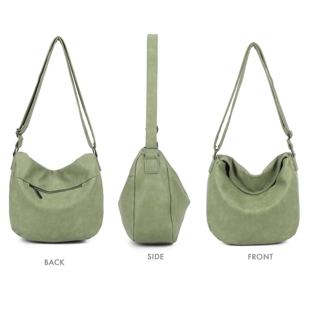 Woodland Leathers Woodland Leathers Women's Slouch Shoulder Bag, Long Strap Crossbody Hobo Bag in Green - 3