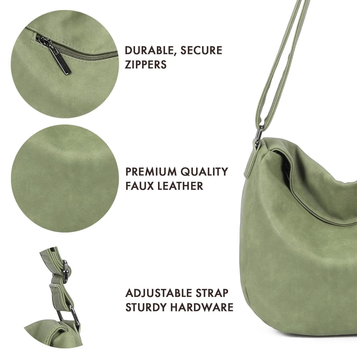 Woodland Leathers Woodland Leathers Women's Slouch Shoulder Bag, Long Strap Crossbody Hobo Bag in Green - 4
