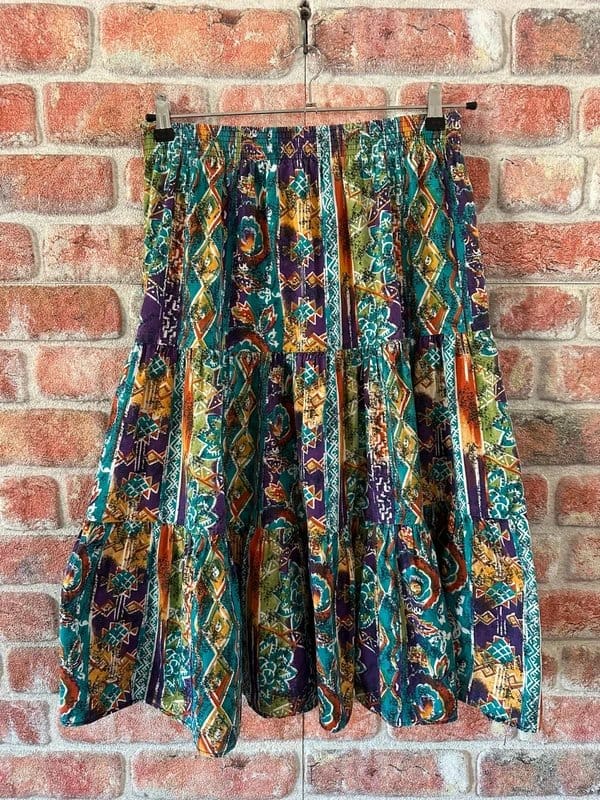 wear by kayo 80s Vintage Multicoloured Abstract Print Cotton Midi Skirt - 1