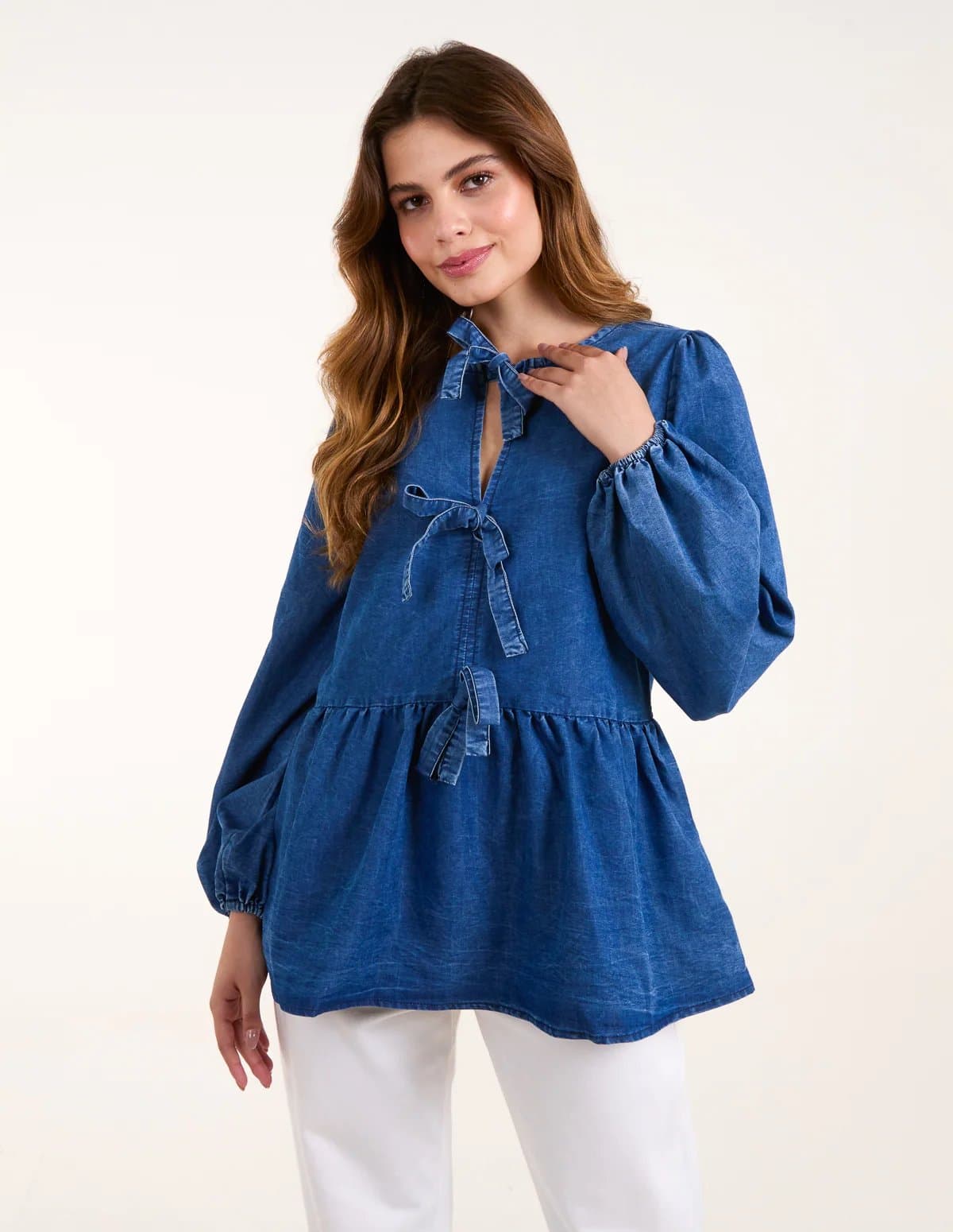 Blue Vanilla Tie Front Chambray Blouse