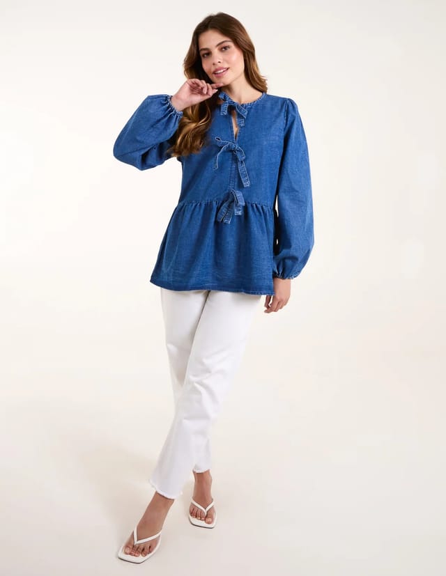Blue Vanilla Tie Front Chambray Blouse - 2