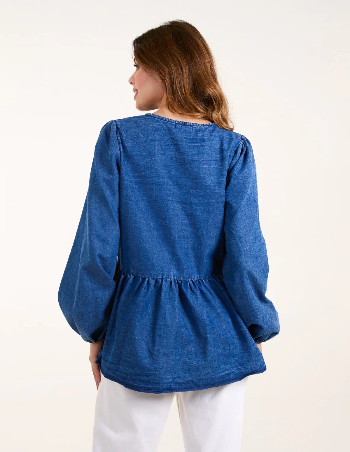 Blue Vanilla Tie Front Chambray Blouse - 4
