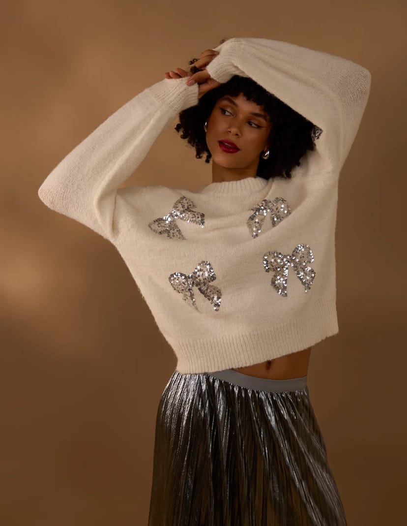 Blue Vanilla Sequin Bow Jumper - 1