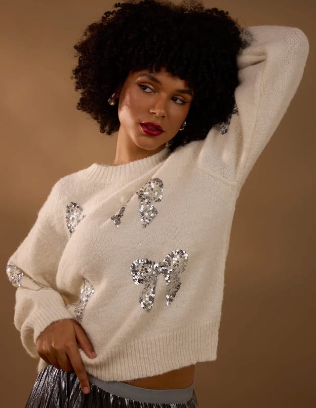 Blue Vanilla Sequin Bow Jumper - 3