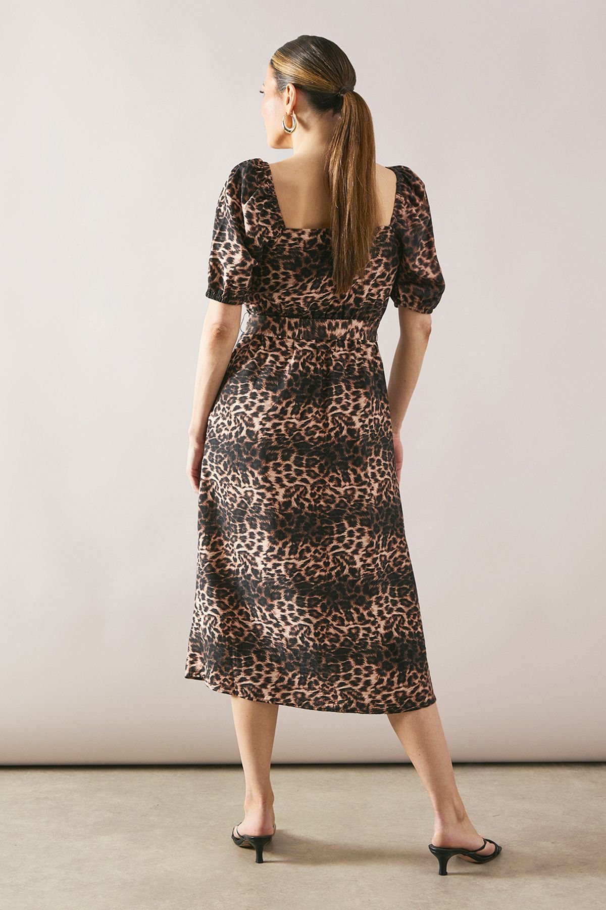 Wallis Wallis Women's Leopard Print Button Belted Midi Dress in Brown - 3
