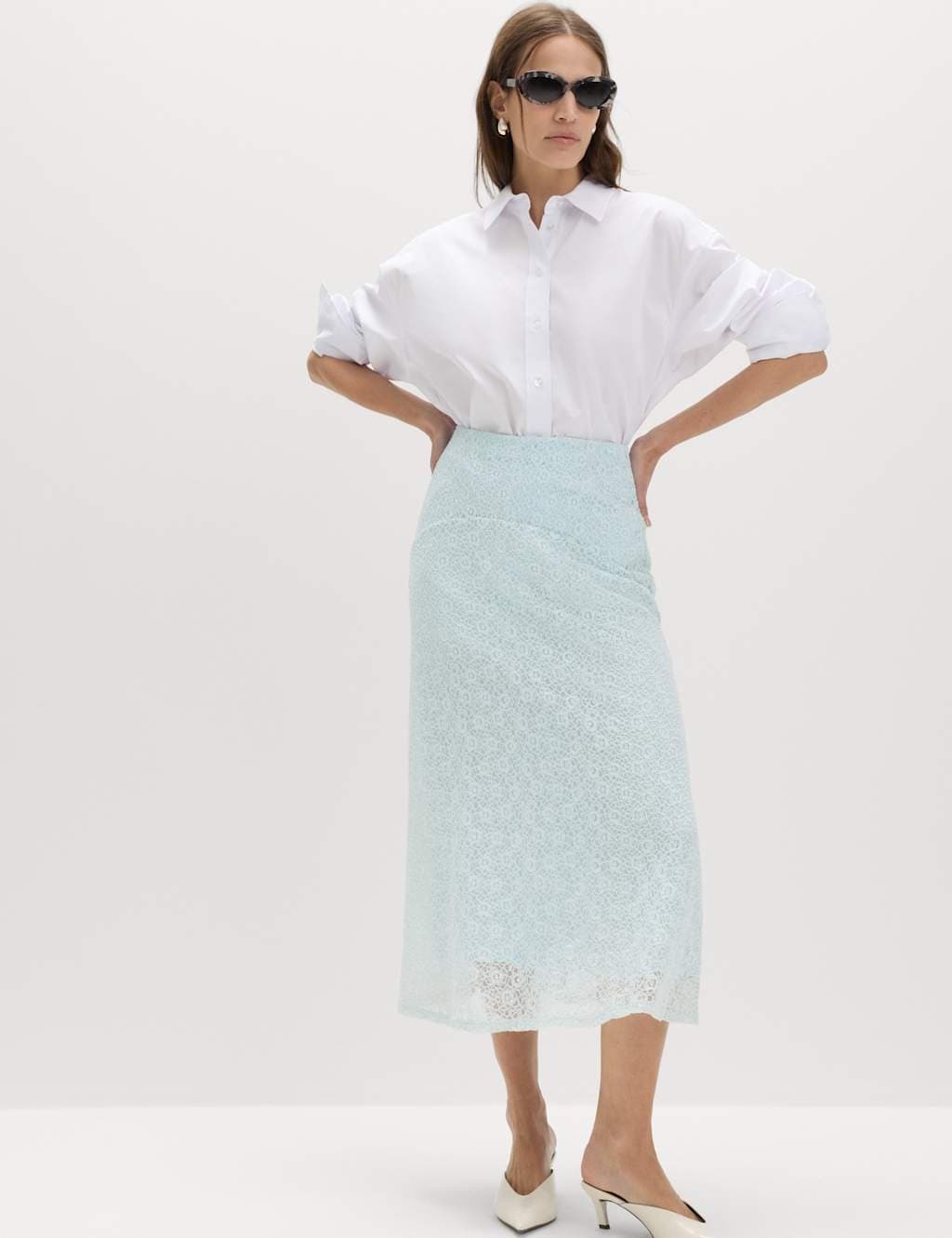 Marks & Spencer M&S Blue Lace Midi A-Line Skirt