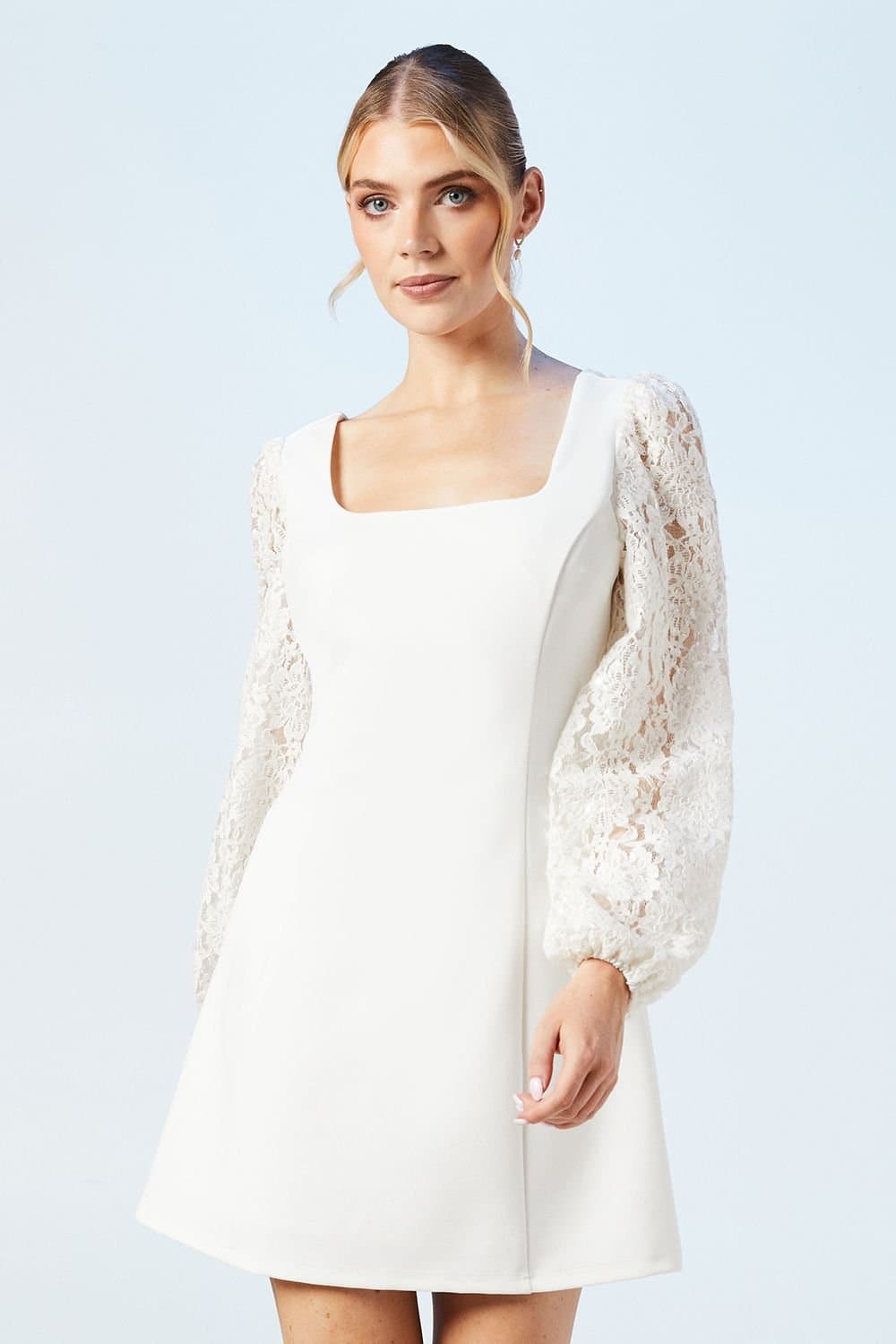 Coast Coast Women's Long Sleeve Lace Sequin Bridal Mini Dress in Ivory