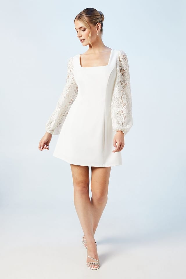 Coast Coast Women's Long Sleeve Lace Sequin Bridal Mini Dress in Ivory - 2