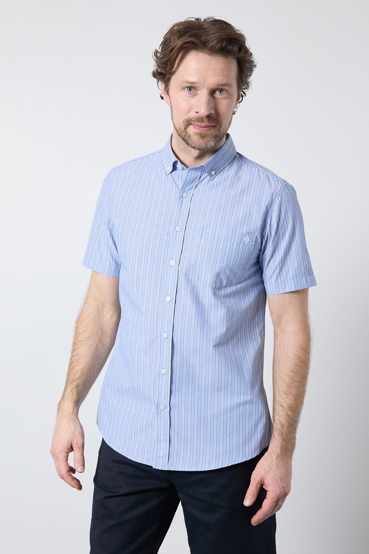 Maine Maine Men's Blue Stripe Short Sleeve Shirt