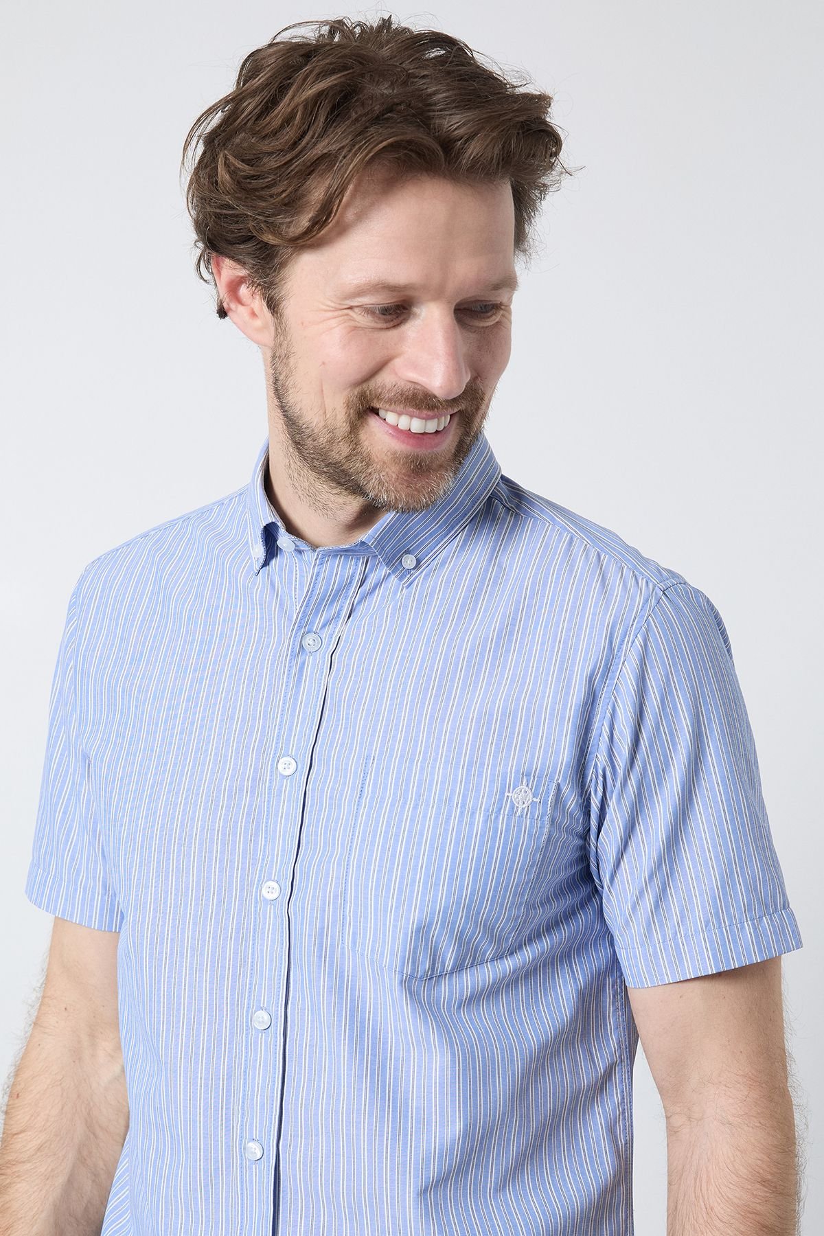 Maine Maine Men's Blue Stripe Short Sleeve Shirt - 4