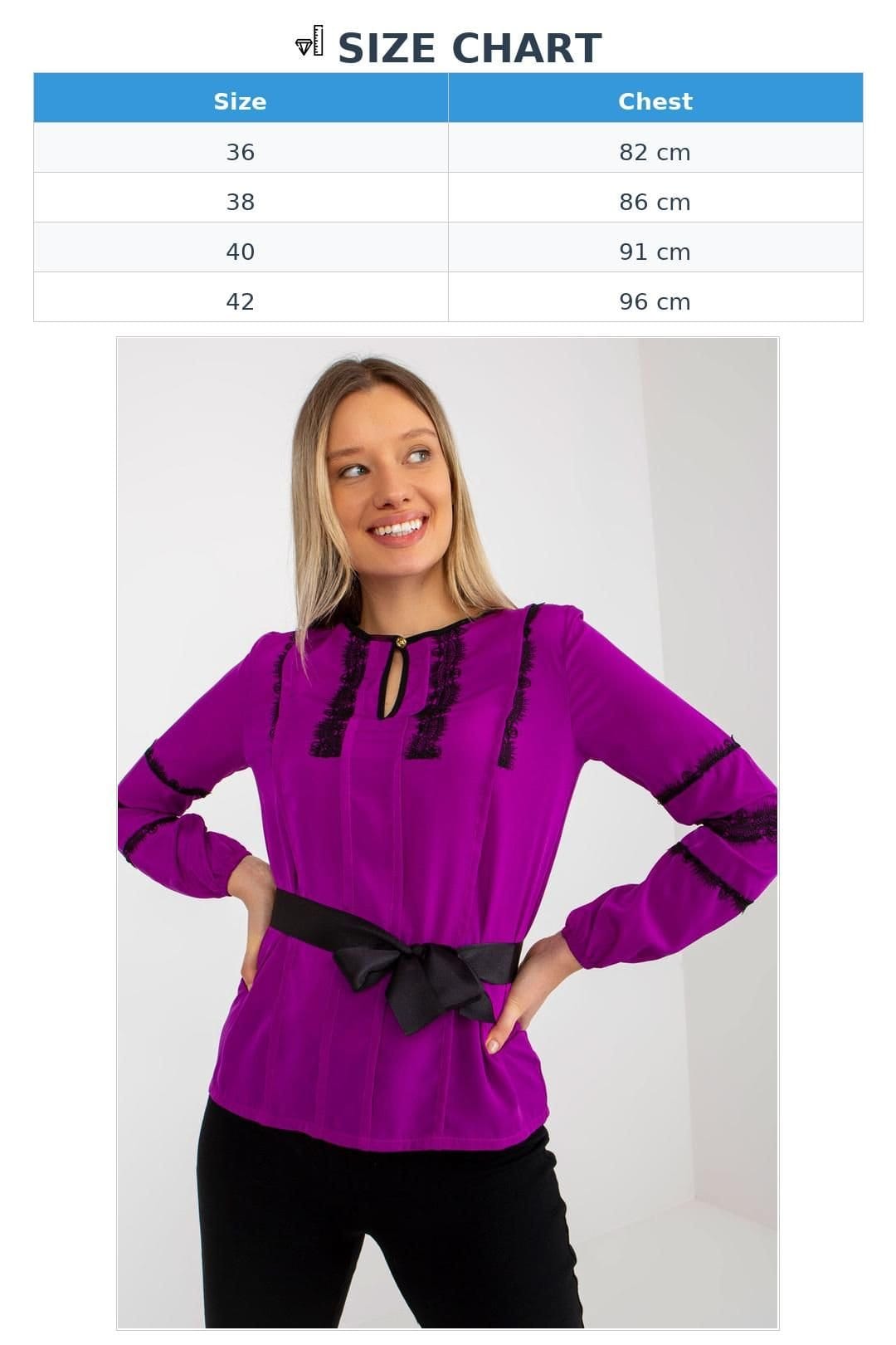 Love Lace Love Lace Women's Long Sleeve Lace Trim Tie Belt Blouse in Violet - 4