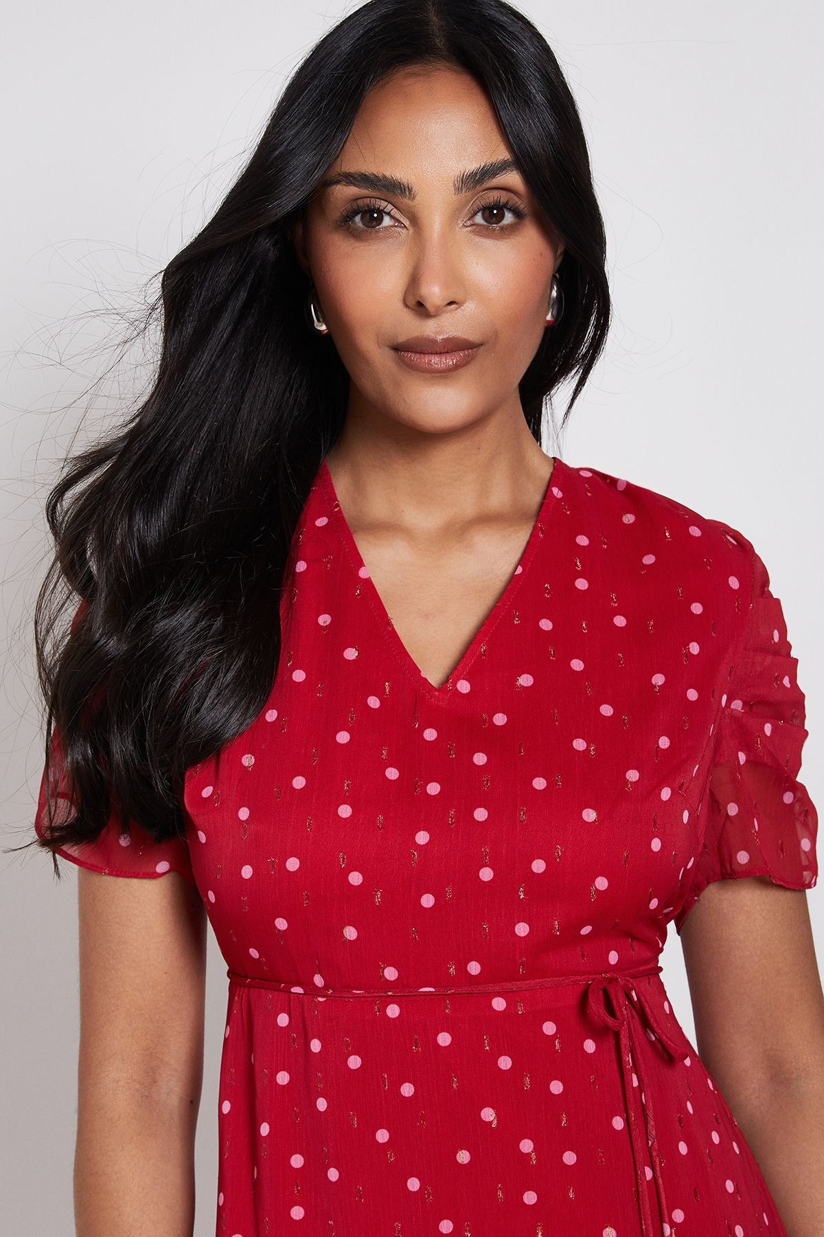 Wallis Wallis Women's Petite Polka Dot Glitter Ruffle Midi Dress in Red - 4