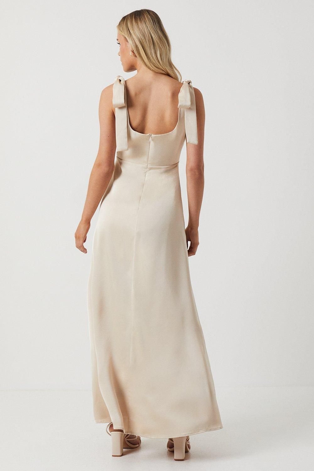 Oasis Oasis Women's Petite Satin Tie Shoulder Midi Bridesmaid Dress in Champagne - 3