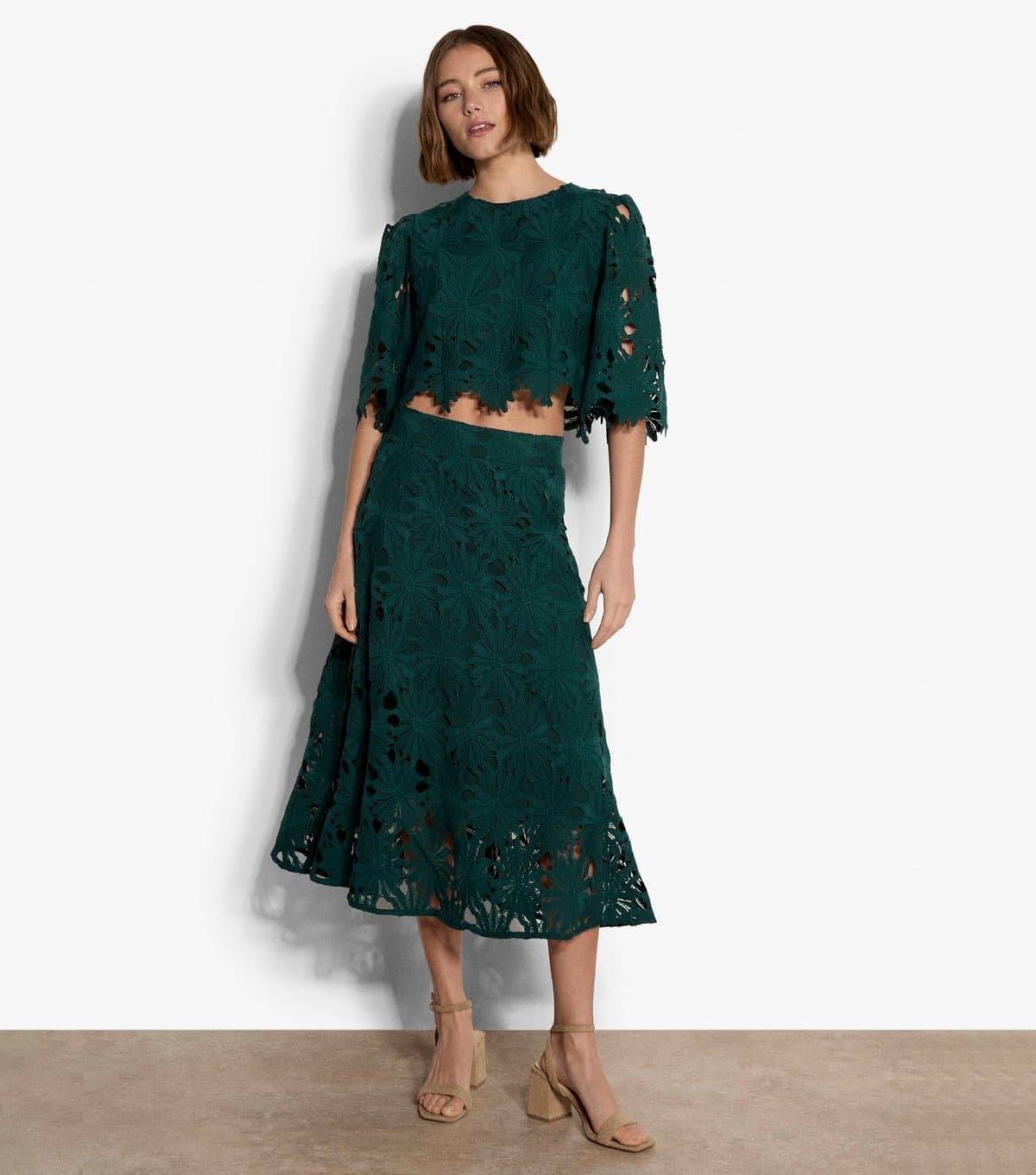 Apricot Women's Dark Green Daisy Lace Cropped Top Apricot New Look