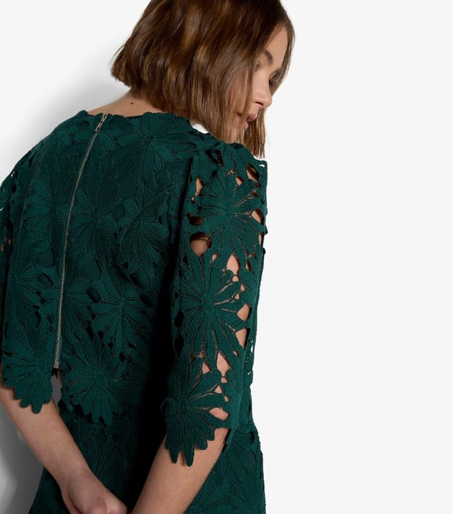 Apricot Women's Dark Green Daisy Lace Cropped Top Apricot New Look - 3