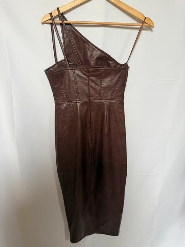 ASOS Design brown faux leather bodycon midi dress asos design one shoulder croc texture going out uk 8