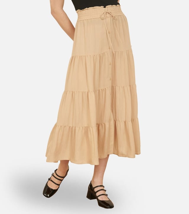 Yumi Women's Stone Button Front Tiered Gypsy Skirt Yumi New Look - 2