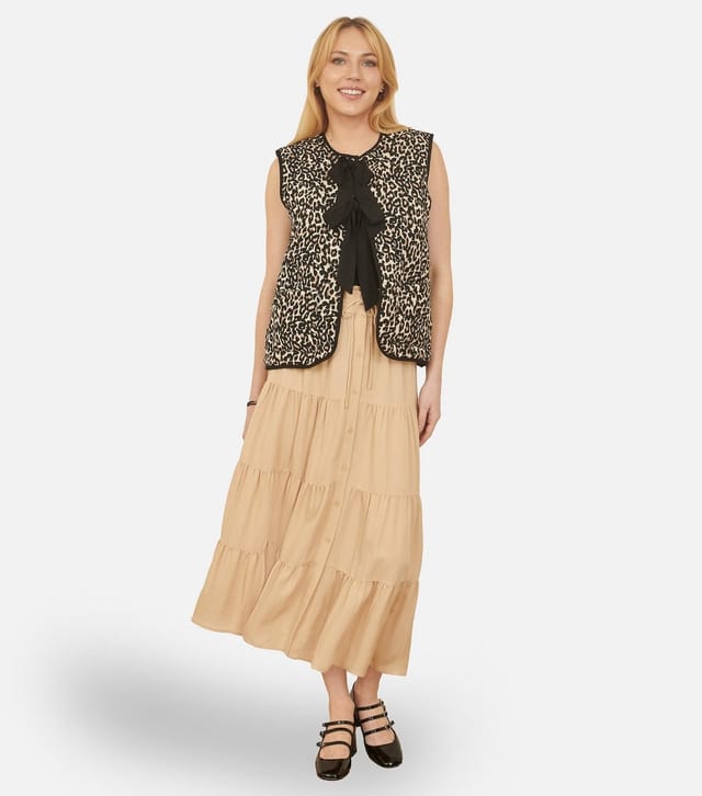 Yumi Women's Stone Button Front Tiered Gypsy Skirt Yumi New Look - 3