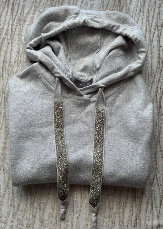 Mint Velvet Grey Knit Hoodie with Diamante Ties - S