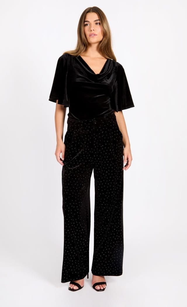 Little Mistress Little Mistress Women's Black Velvet Draped Bodysuit - 2