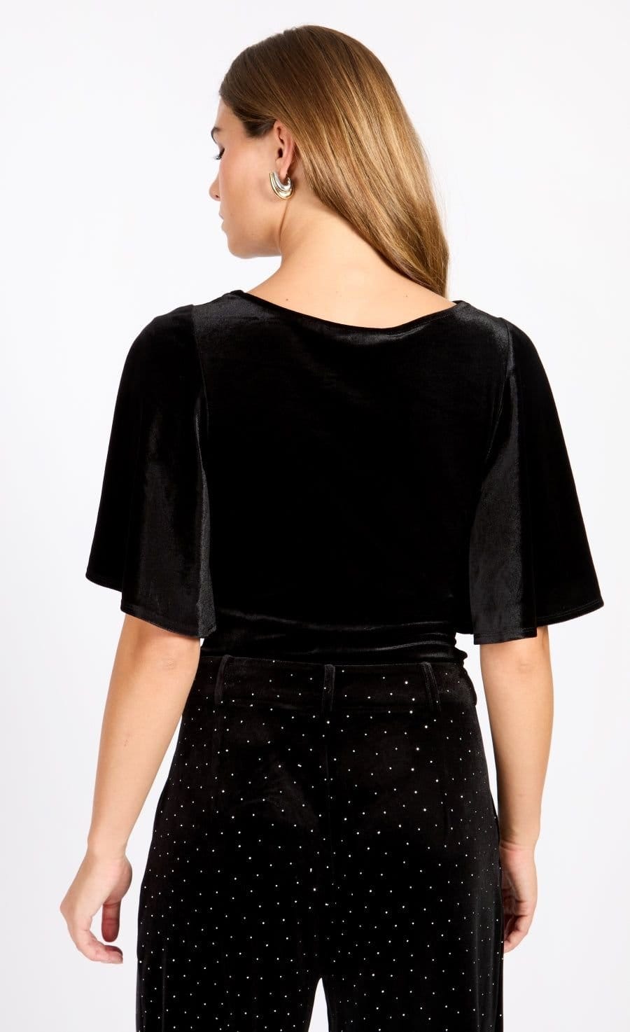Little Mistress Little Mistress Women's Black Velvet Draped Bodysuit - 4