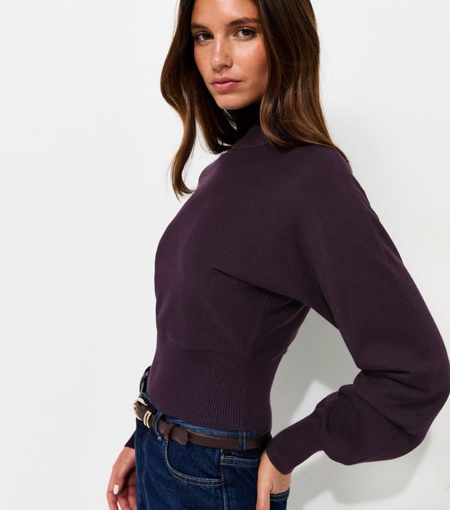New Look Women's Dark Purple High Neck Batwing Sleeve Knitted Jumper New Look - 2