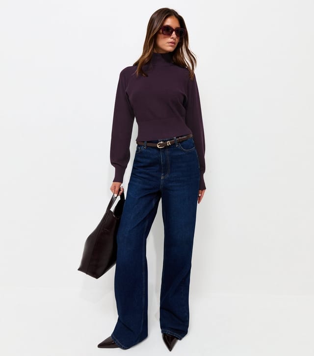 New Look Women's Dark Purple High Neck Batwing Sleeve Knitted Jumper New Look - 3