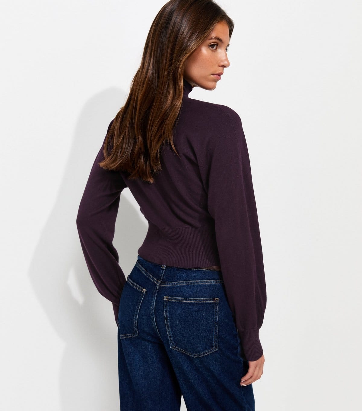 New Look Women's Dark Purple High Neck Batwing Sleeve Knitted Jumper New Look - 4