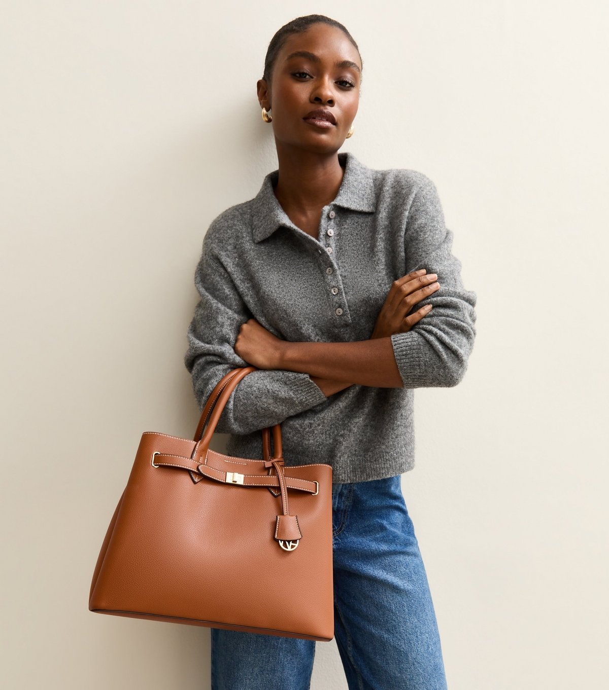 New Look Tan Faux Leather Triple Compartment Tote Bag Vegan New Look - 2